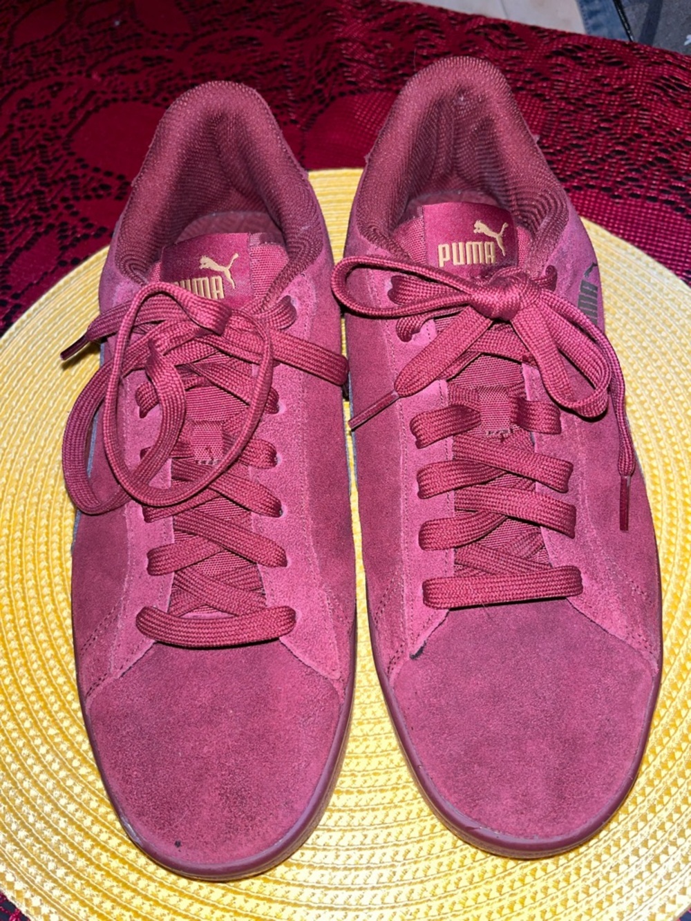 Puma, Burgundy Suede Low-Top Sneakers